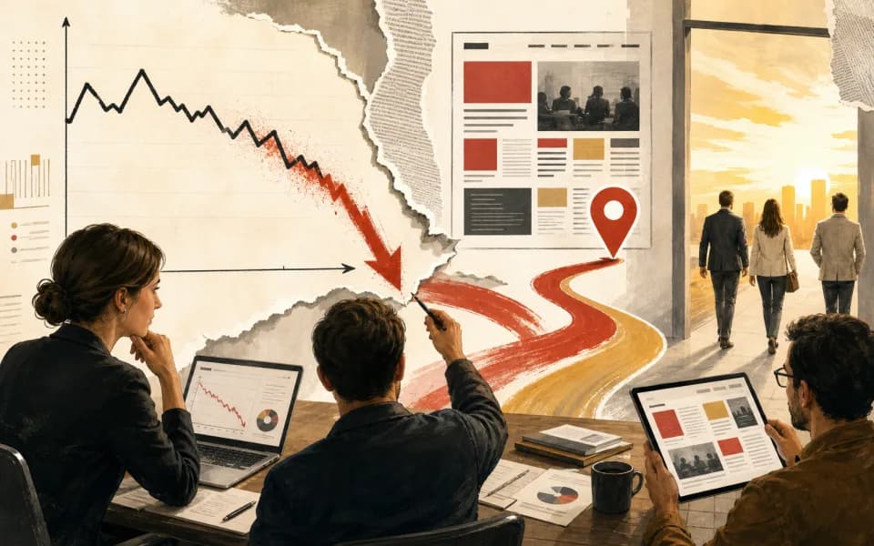 Illustrated search traffic chart turning toward off-platform media